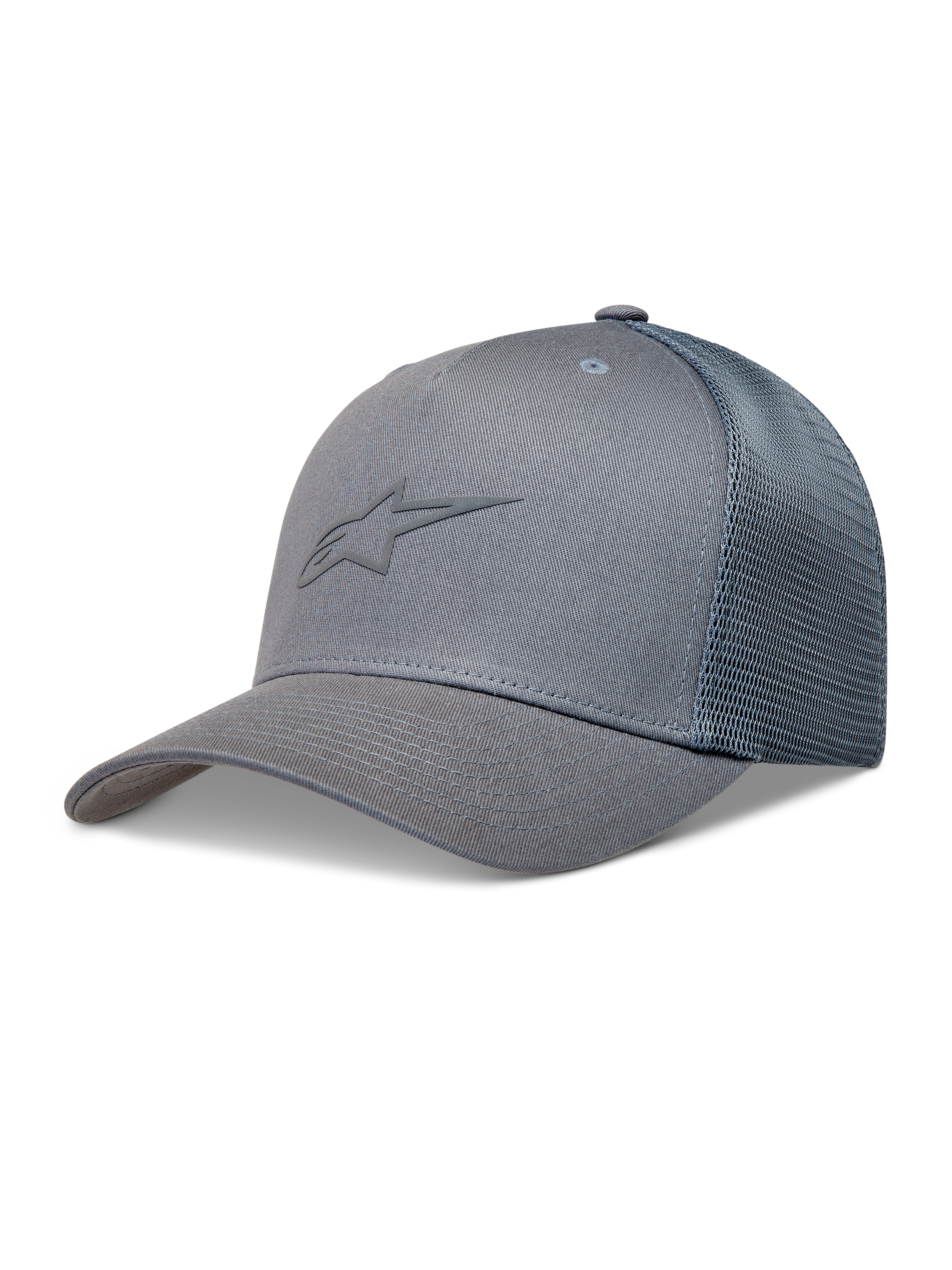 Alpinestars Augment Trucker Casquette, casquette de sportswear grise avec visière incurvée et arrière en maille diamant
