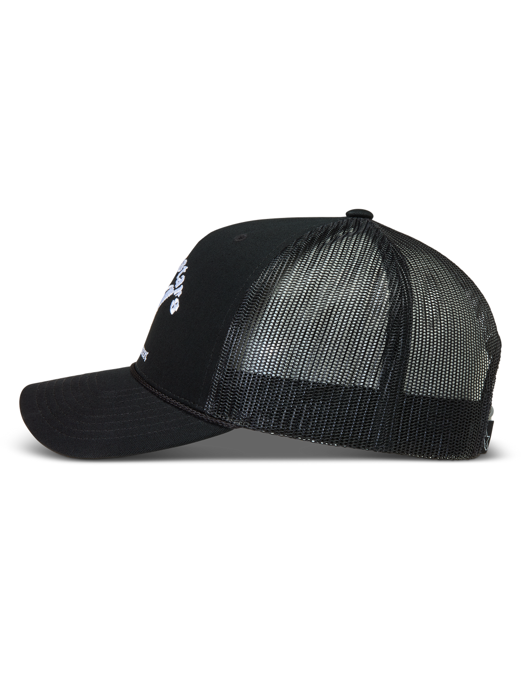 Alpinestars Baron Trucker, casquette trucker noire, visière courbée et maille respirante, style sportswear.