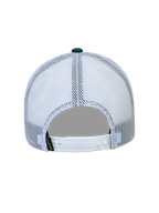 Alpinestars Baron Trucker Hat, white and green sportswear cap, back view with mesh panels and adjustable snapback closure.