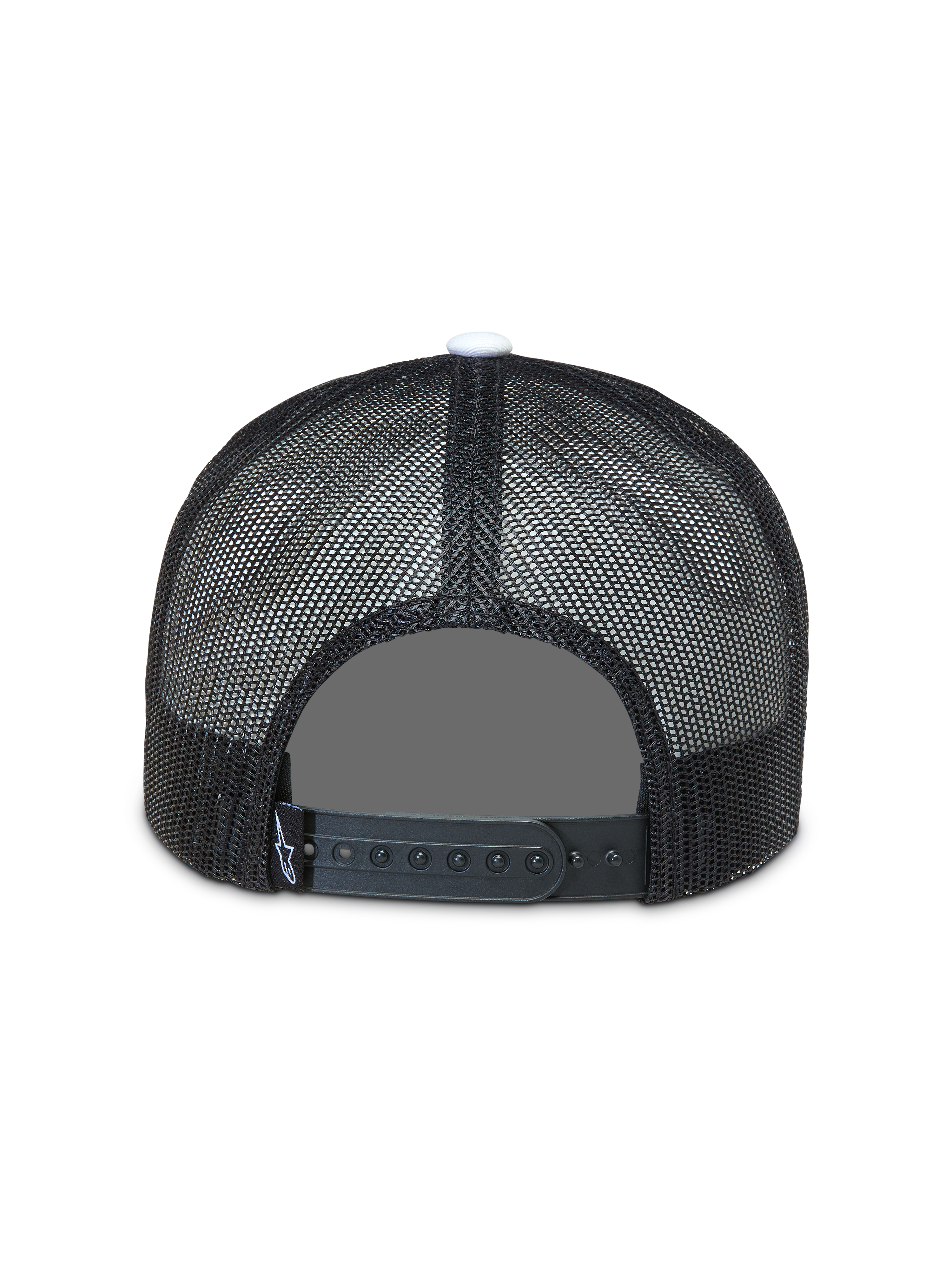 Alpinestars Gravel Trucker Hat, Black and White Sportswear Cap featuring Breathable Mesh Back and Snapback Closure.
