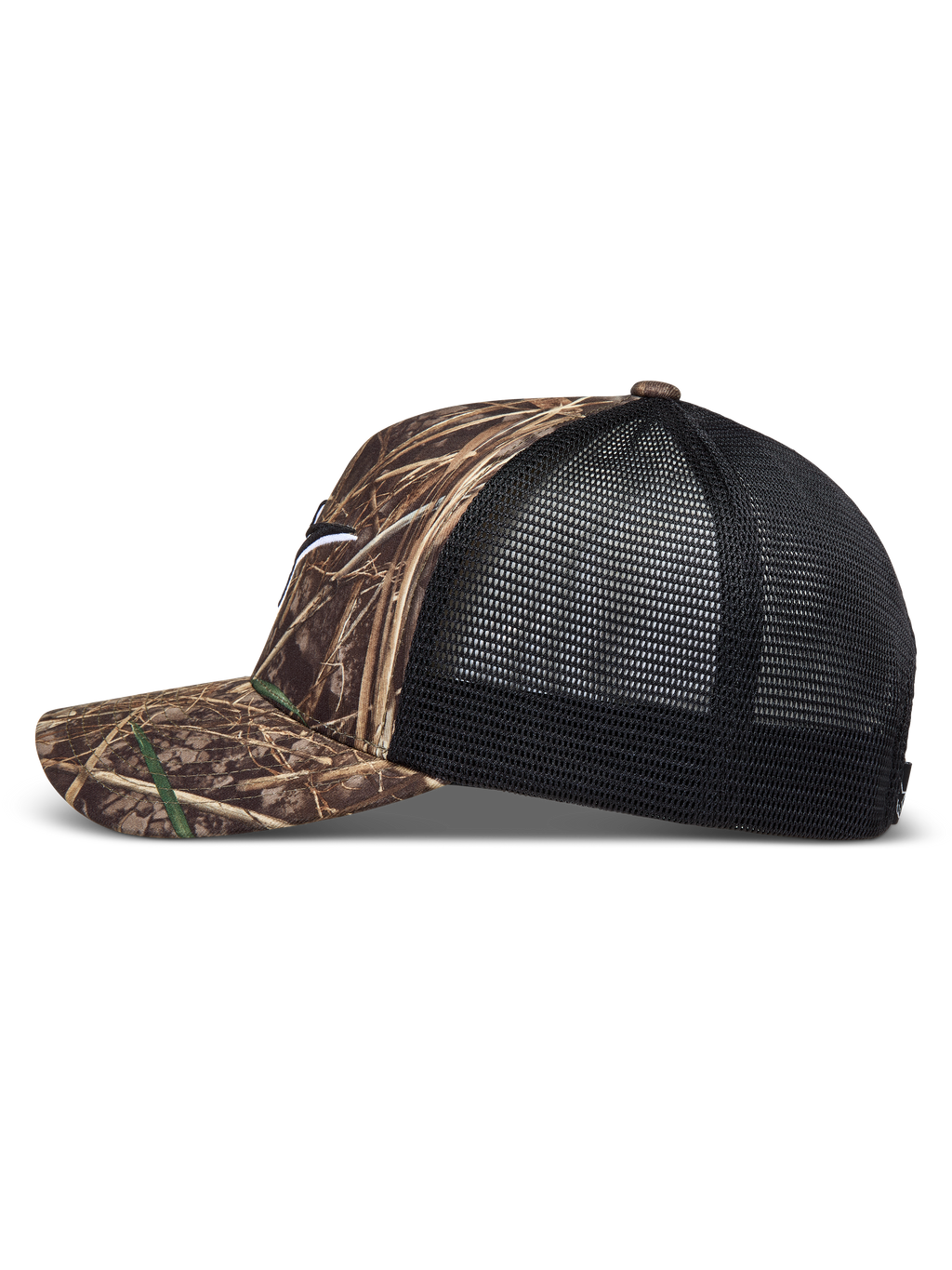 Alpinestars Thicket Realtree Trucker pet, camo en zwart, met een gebogen klep en gestructureerde mesh achterkant, sportswear.