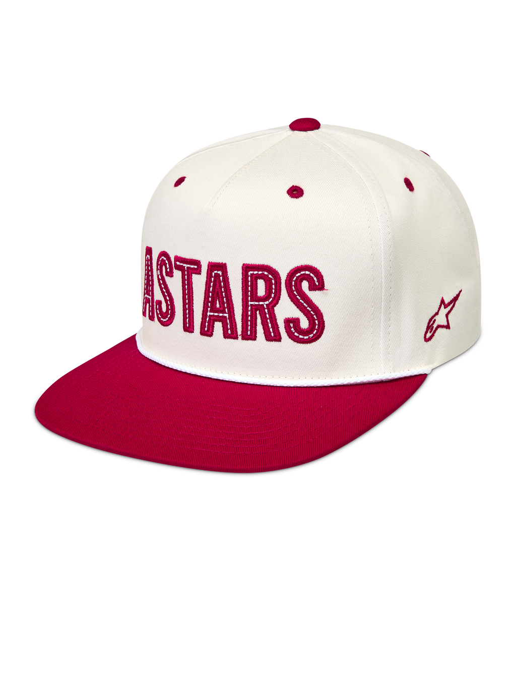 Alpinestars Stadium Snapback, casquette sportswear à visière plate, blanc cassé et rouge avec logo Astars appliqué à l'avant