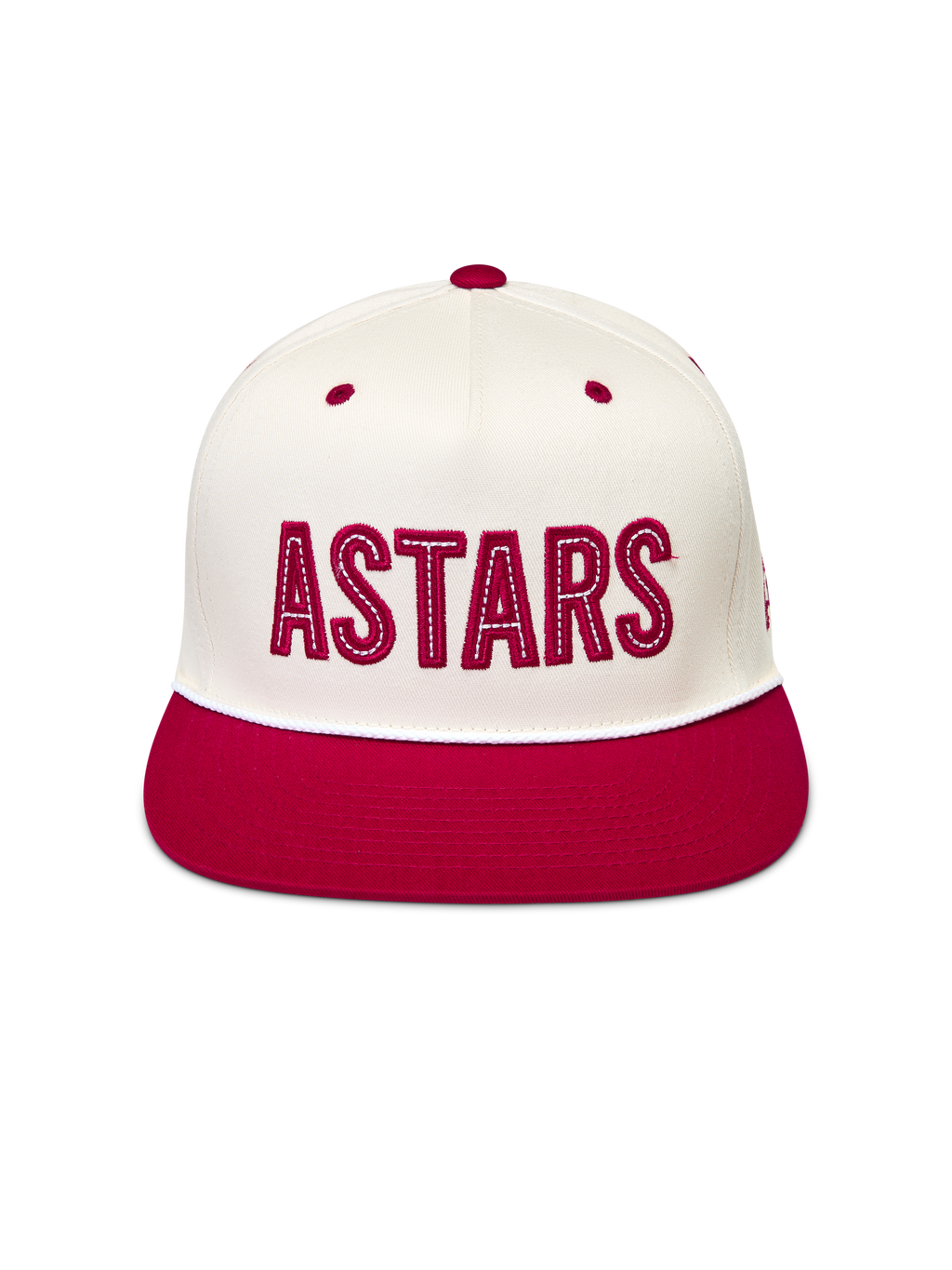 Alpinestars Stadium Snapback, casquette sportswear blanc cassé et rouge avec visière plate et logo Astars appliqué