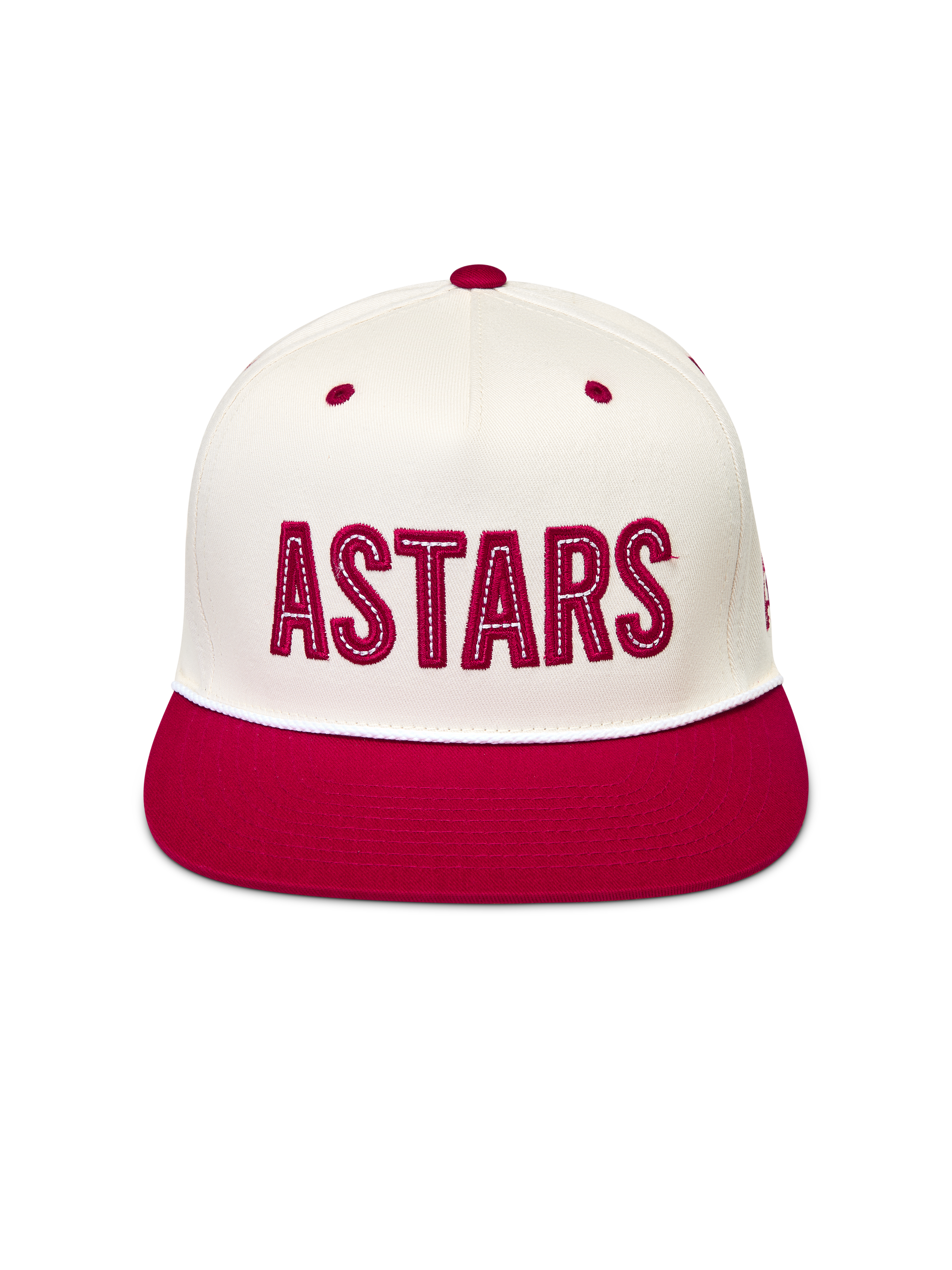 Alpinestars Stadium Snapback, casquette sportswear blanc cassé et rouge avec visière plate et logo Astars appliqué