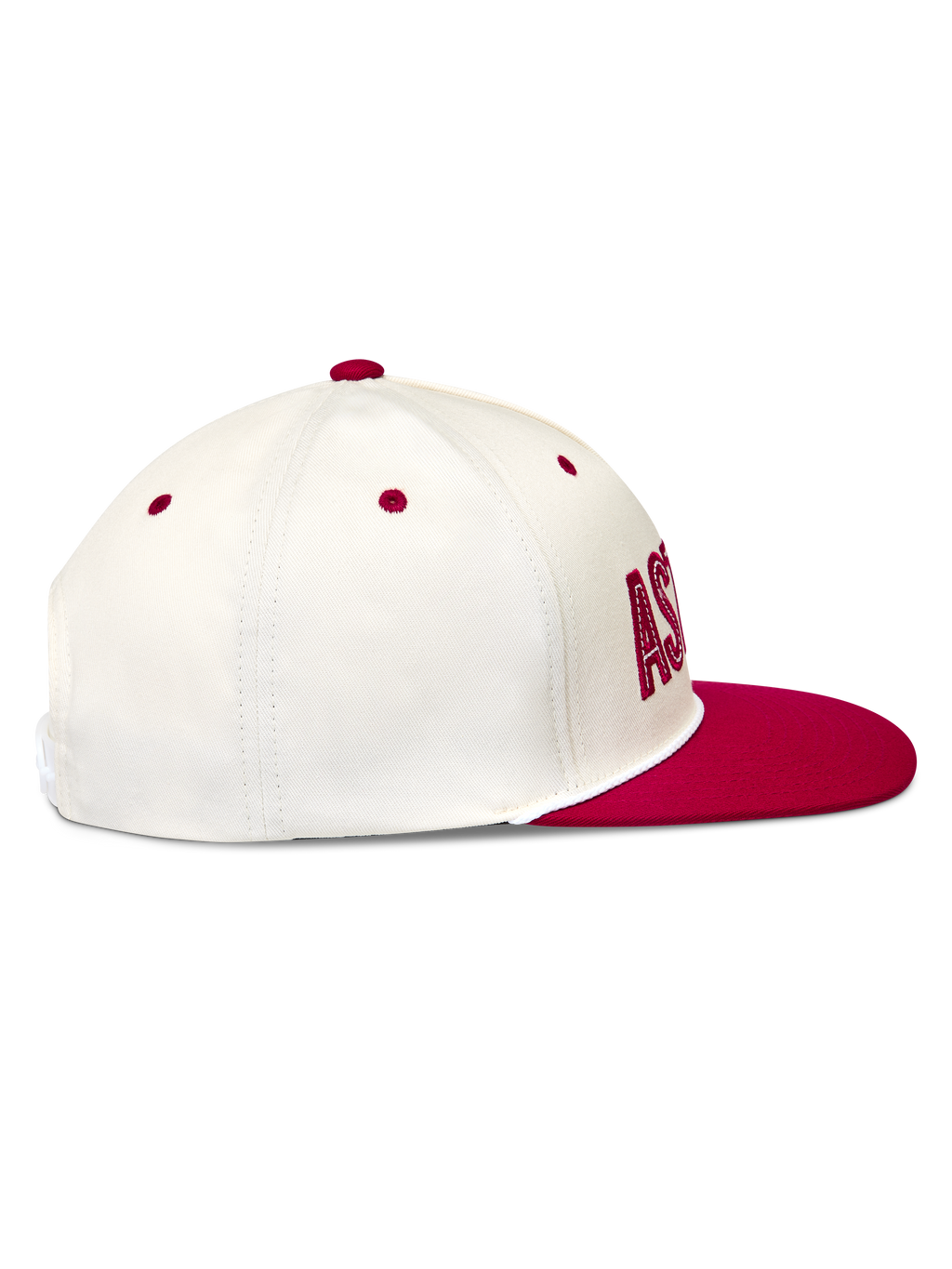 Alpinestars Stadium Snapback, casquette blanc cassé et rouge en sergé, vue de profil avec visière plate et couronne structurée