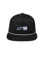 Alpinestars Label Snapback, casquette de sportswear noire en sergé avec visière plate, cordelette tressée blanche et logo Astars tissé