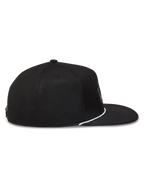 Alpinestars Label Snapback, casquette sportswear noire avec visière plate et cordon blanc, vue de profil