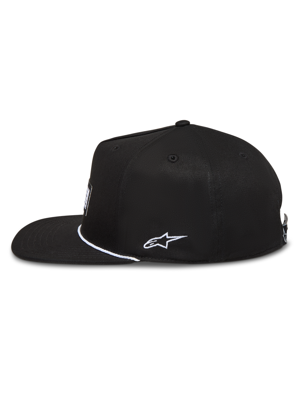 Alpinestars Label Snapback Casquette, casquette de sportswear noire et blanche, visière plate et couronne structurée en sergé, logo Astars brodé sur le côté