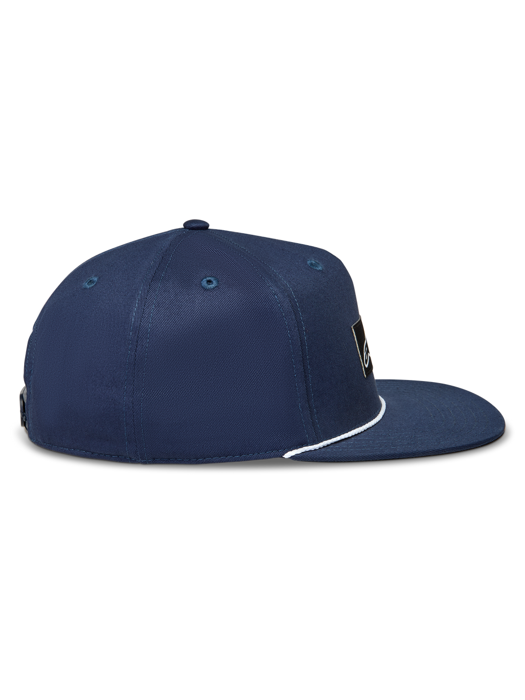 Alpinestars Label Snapback, casquette sportswear bleu marine, vue de profil avec visière plate et détail de corde blanche
