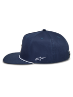 Alpinestars Label Snapback, casquette sportswear bleu marine à visière plate avec logo Astars blanc brodé sur le côté.