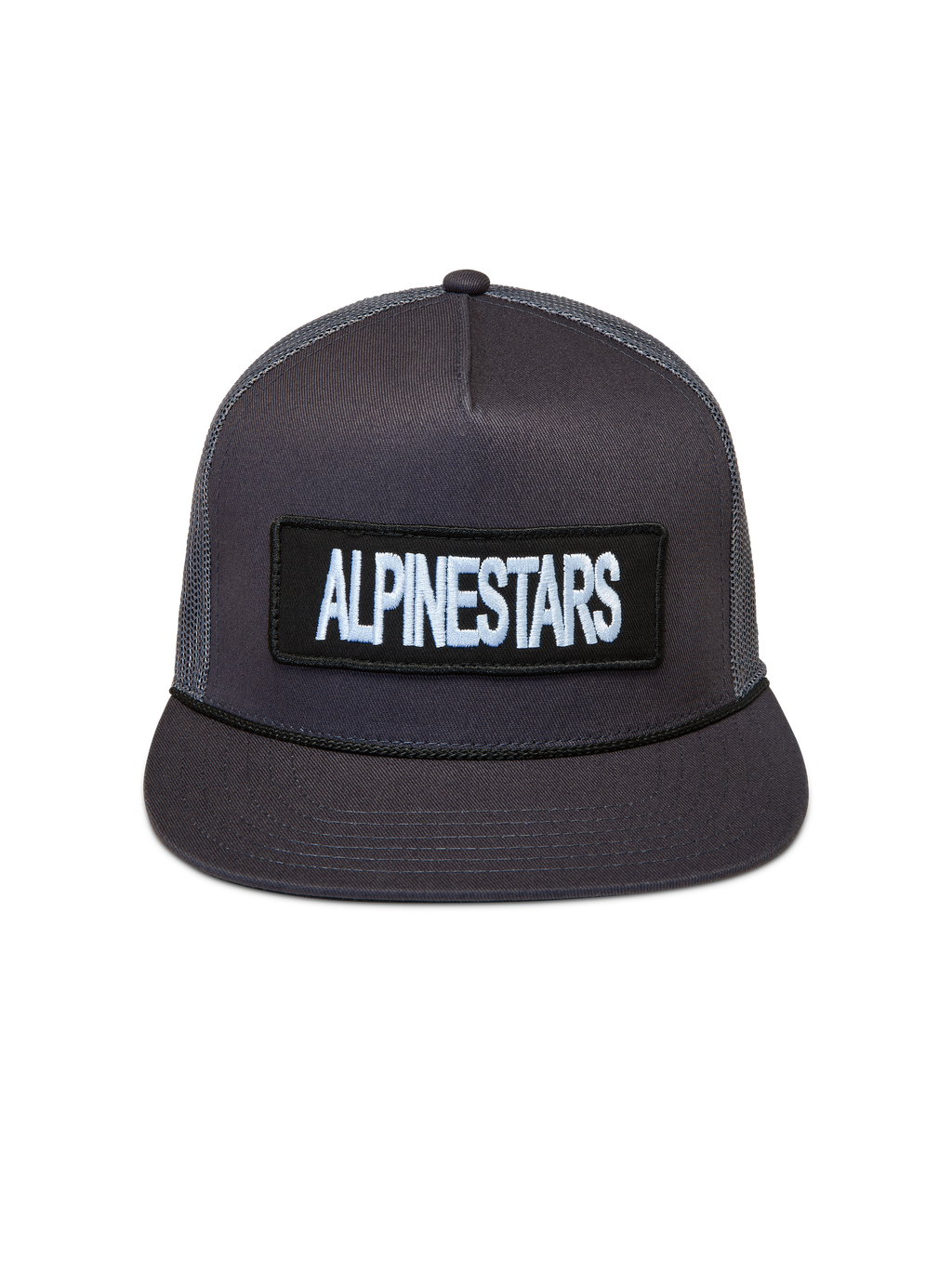 Alpinestars Ten Trucker, casquette trucker gris foncé avec visière plate et logo brodé.