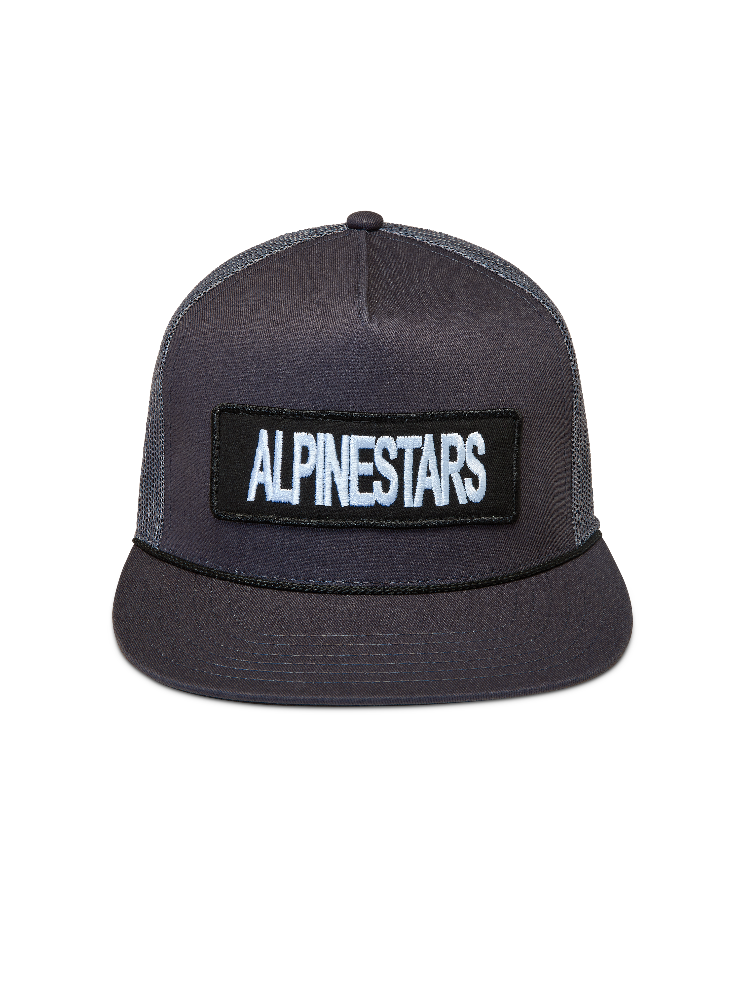 Alpinestars Ten Trucker, casquette trucker gris foncé avec visière plate et logo brodé.