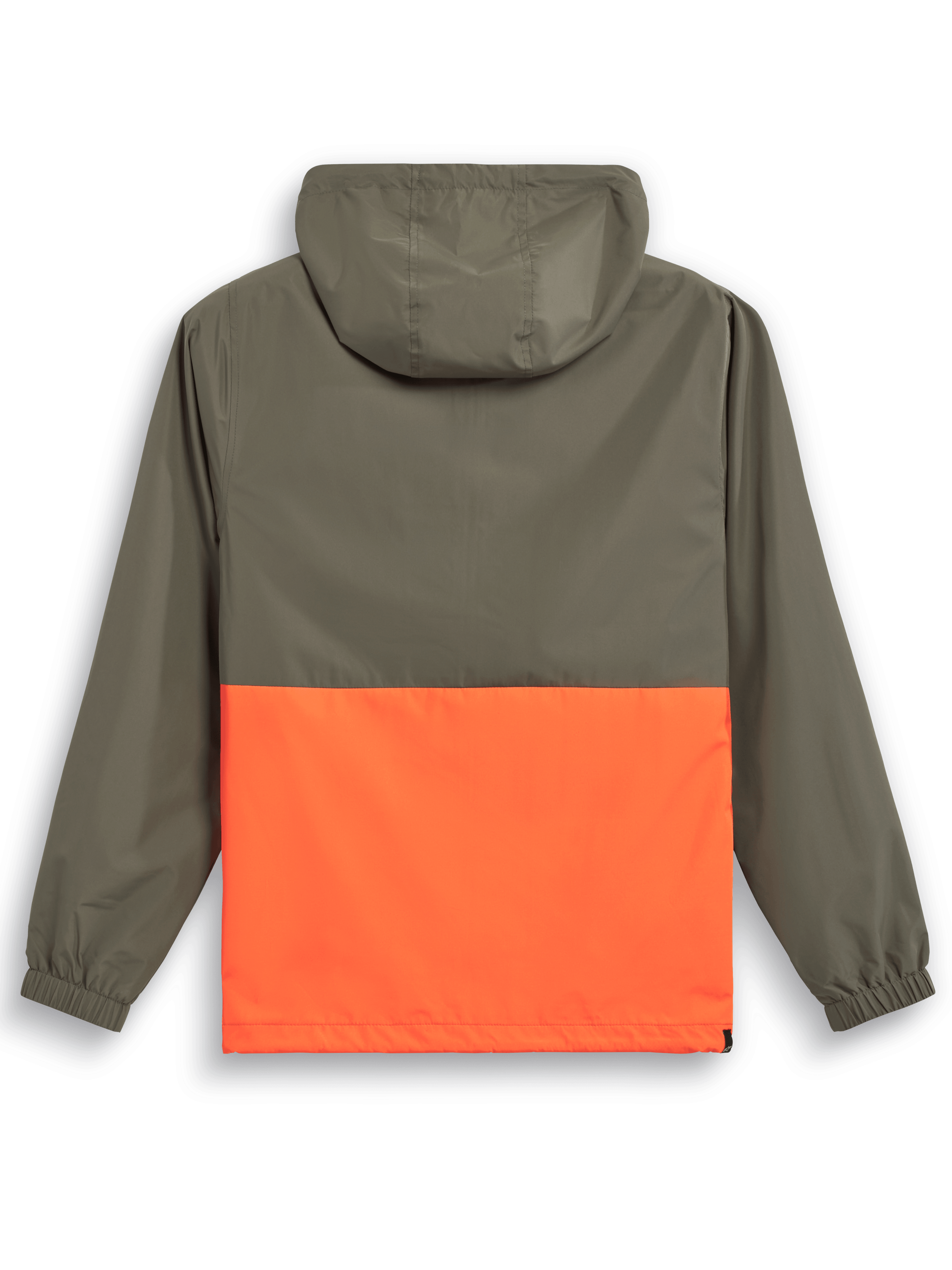 Alpinestars Speeder Windbreaker Jacket, lightweight hooded windbreaker, Military Orange and Olive Green, rear view featuring a color-blocked design, hood, and elastic cuffs