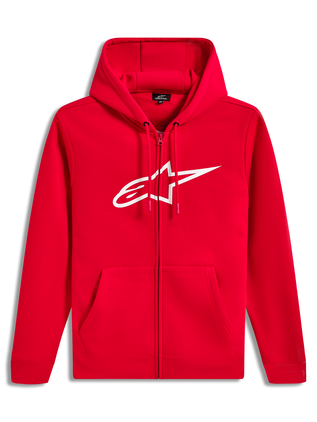 Alpinestars Ageless Zip V3 Hoodie, sweat à capuche zippé rouge avec logo blanc sur la poitrine, style sportswear.