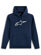 Alpinestars Ageless V3 Hoodie, donkerblauwe casual sportswear-trui met groot wit geborduurd logo op de borst.
