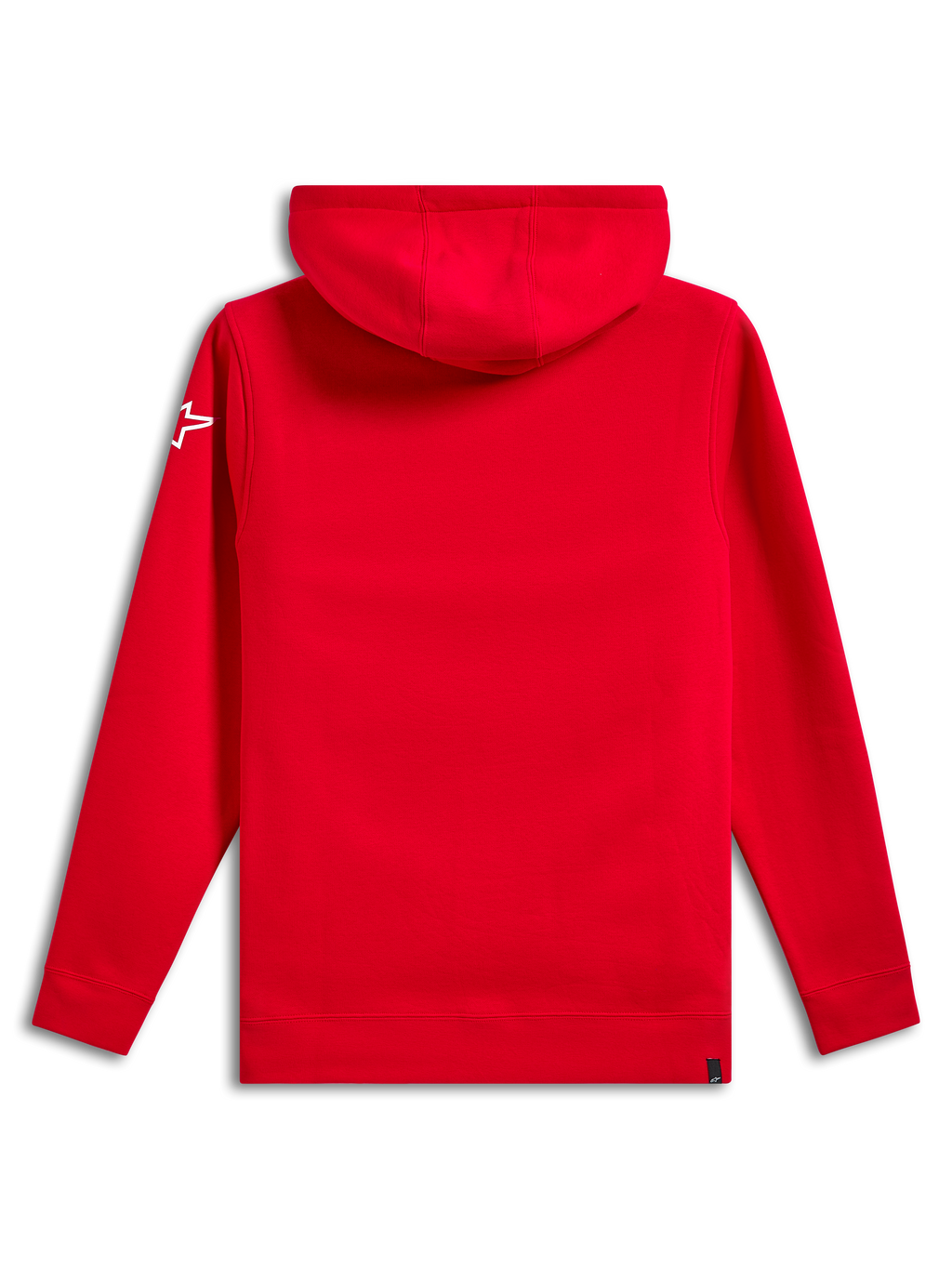 Alpinestars Linear Wordmark V3 Hoodie, achteraanzicht, effen rood, wit Ageless ster-logo op de mouw, fleece hoodie pullover met geribde manchetten en zoom, casual motorsport streetwear
