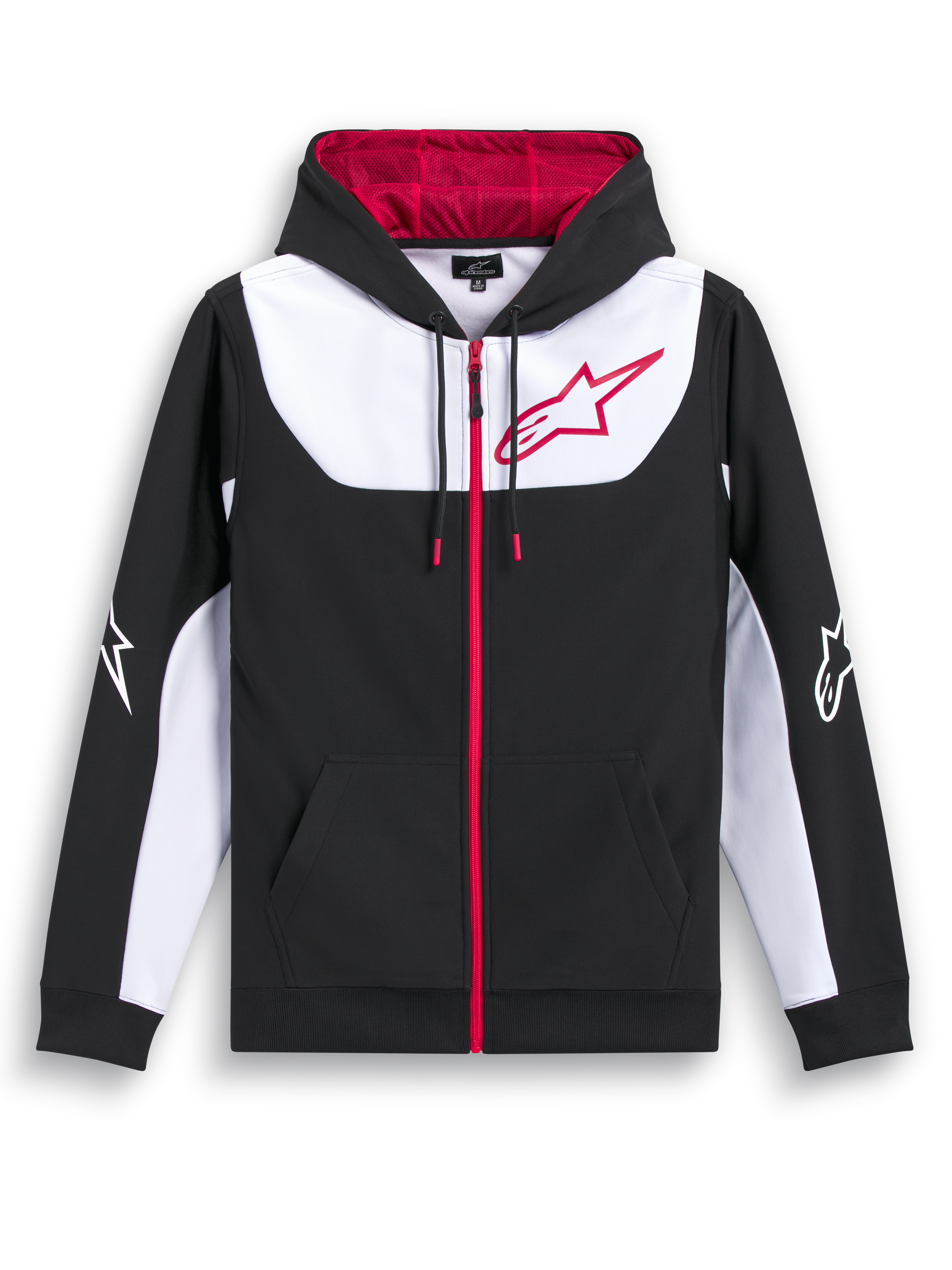 Alpinestars Sessions V3 Kapuzenpullover, Sportswear-Kapuzenjacke mit Reißverschluss, Schwarz, Weiß und Rot, mit Mesh-gefütterter Kapuze und großem Brustlogo