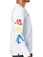 Alpinestars Brundo CSF Tee, T-shirt met lange mouwen, wit, zijaanzicht met veelkleurige graphics op de mouw in rood, geel en blauw, casual motorsport streetwear