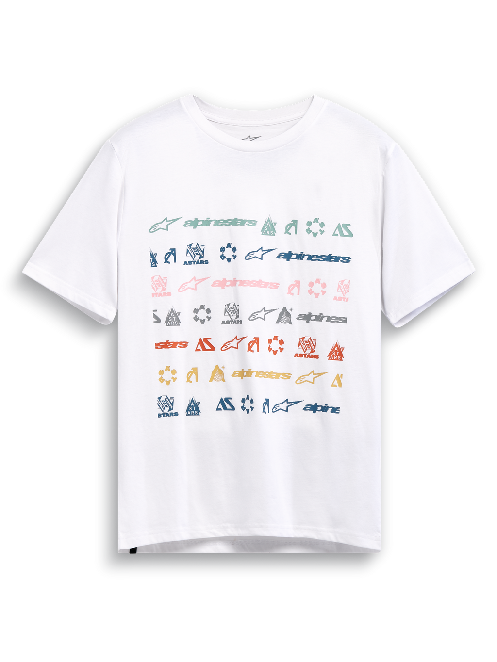 Alpinestars Glyfs CSF T-Shirt, weißes Kurzarm-Sportswear-T-Shirt mit mehrfarbigem Logo-Grafikdruck auf der Vorderseite