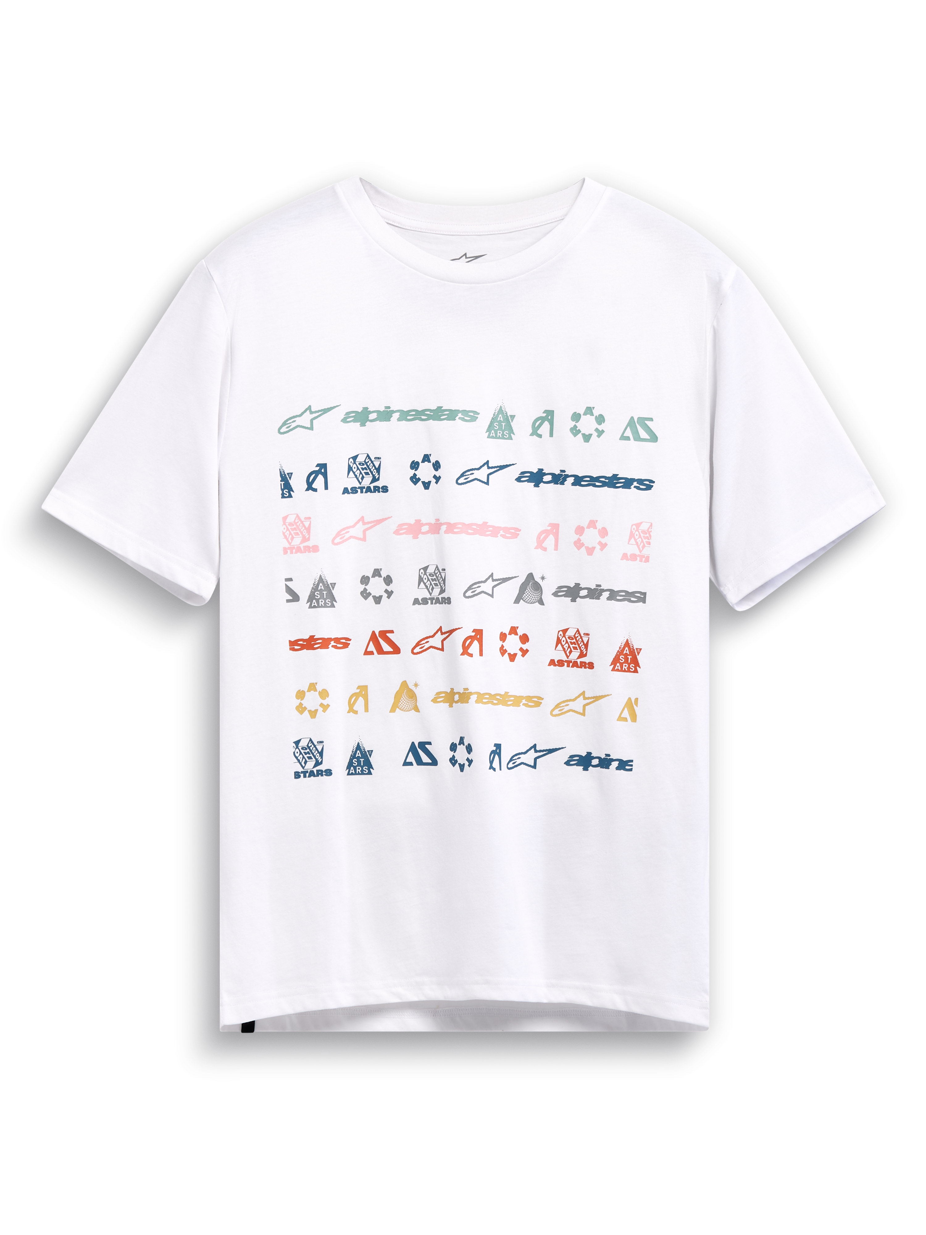 Alpinestars Glyfs CSF T-Shirt, weißes Kurzarm-Sportswear-T-Shirt mit mehrfarbigem Logo-Grafikdruck auf der Vorderseite