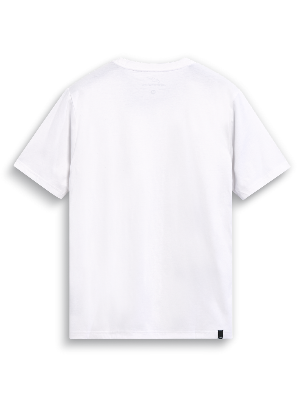 Alpinestars Glyfs CSF T-Shirt, weißes Kurzarm-Sportswear-T-Shirt, Rückansicht mit internem Nackendruck und externer Kennzeichnung.