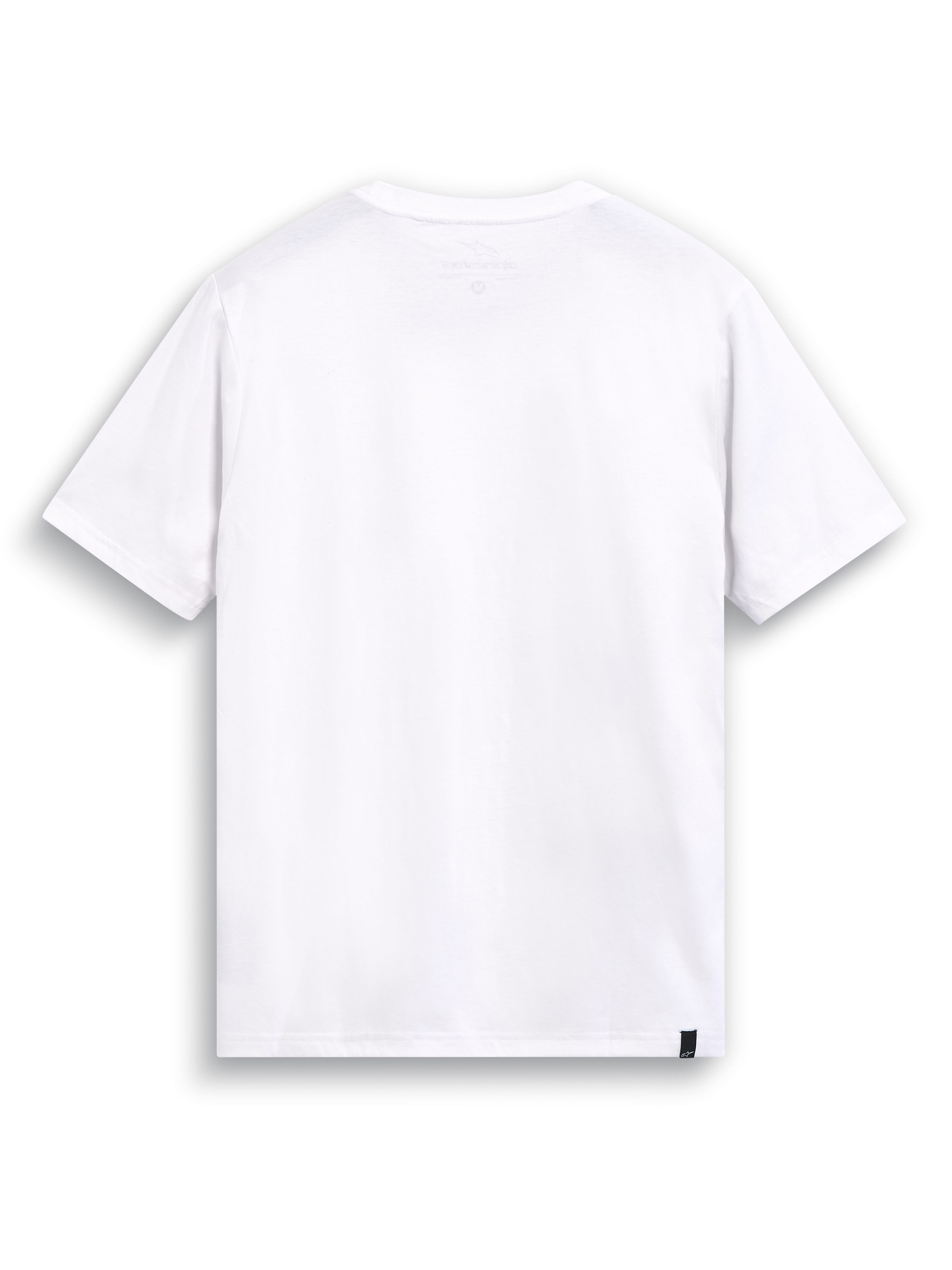 Alpinestars Glyfs CSF T-Shirt, weißes Kurzarm-Sportswear-T-Shirt, Rückansicht mit internem Nackendruck und externer Kennzeichnung.