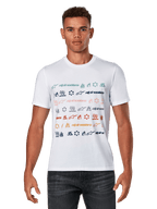 Alpinestars Glyfs CSF Tee, Kurzarm-T-Shirt, Weiß, mit gestreifter Multi-Logo-Grafik und farbenfrohen Symbolen auf der Vorderseite, Casual Motorsport-Sportbekleidung