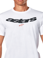 Alpinestars Elliptic CSF Tee, t-shirt à manches courtes, blanc, logo Arched Astars noir avec symbole rouge sur la poitrine, sportswear décontracté