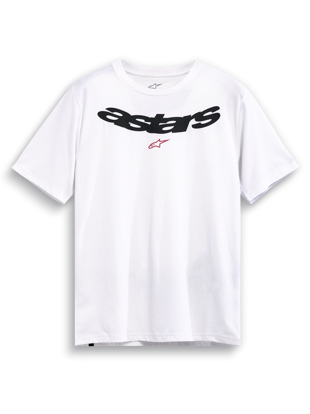 Alpinestars Elliptic CSF T-Shirt, weißes Kurzarm-Sportswear-T-Shirt mit schwarzem, gebogenem Astars-Logo und roter Logografik auf der Brust.