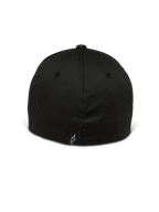 Alpinestars Setting pet, pet met flexibele achterkant, zwart, achteraanzicht met gesloten flex-ontwerp, klein wit geborduurd sterlogo op de onderste naad, gestructureerde kroon van stretch keperstof