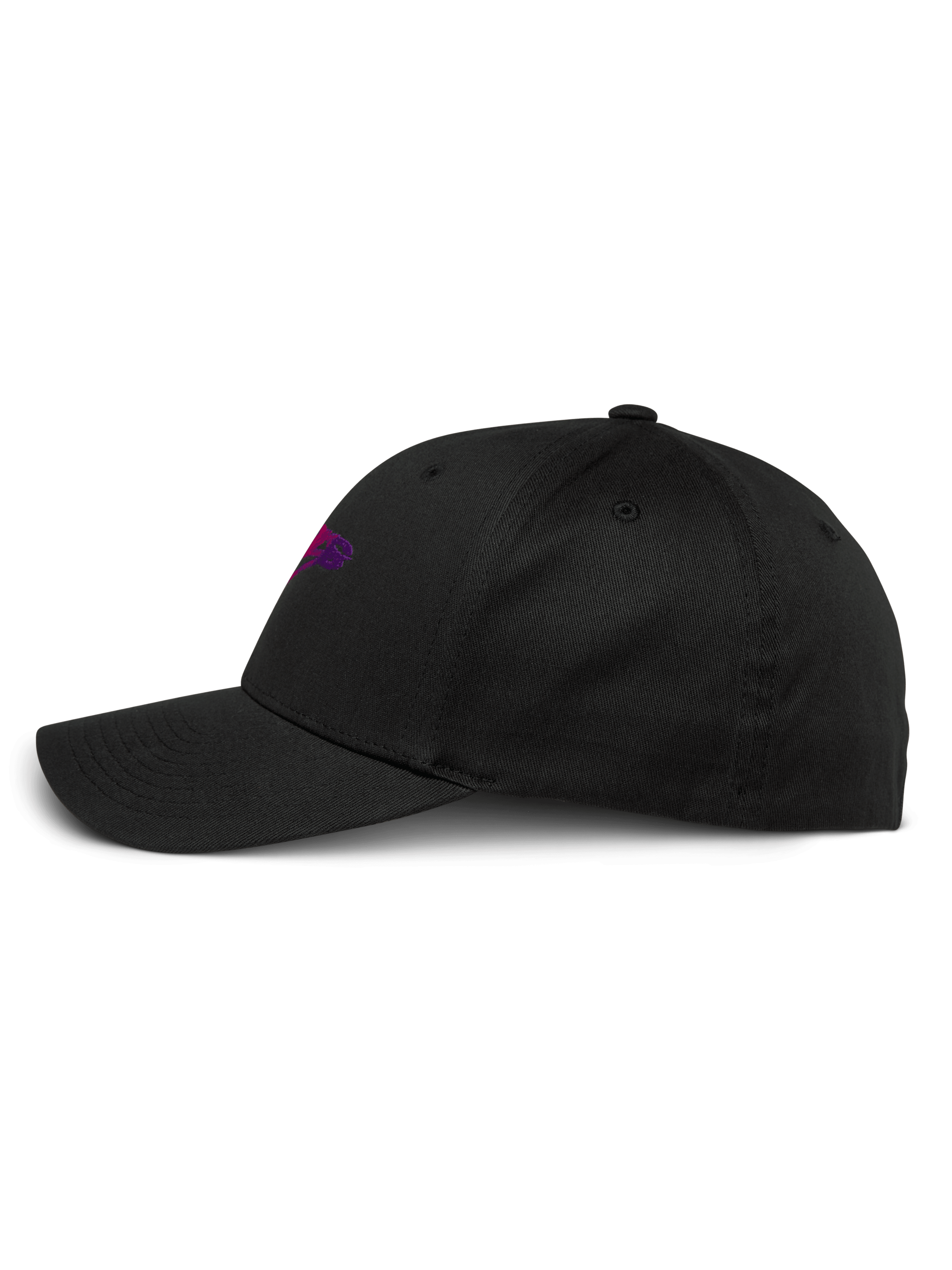 Alpinestars Setting pet, zwart, zijaanzicht, gebogen klep met gestructureerde kroon, paars 3D gradatie borduurlogo, casual baseballpet van stretch keperstof