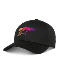 Alpinestars Setting Pet, zwarte baseballcap met 3D gradatie geborduurd logo in oranje, roze en paars, gebogen klep, gestructureerde kroon, casual lifestyle pet