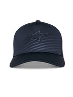 Alpinestars Delane pet, gestructureerde baseballcap, marineblauw, gebogen klep met ton-sur-ton Alpinestars-logo en reflecterende transferpatch, mesh achterkant voor ventilatie, performance sportaccessoire