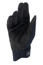 Gants de pluie Alpinestars A-Dura, gants de cyclisme noirs, vue de la paume montrant le matériau en suède synthétique, manchette en néoprène côtelé avec fermeture à crochet et boucle, design discret pour le VTT et protection contre les intempéries