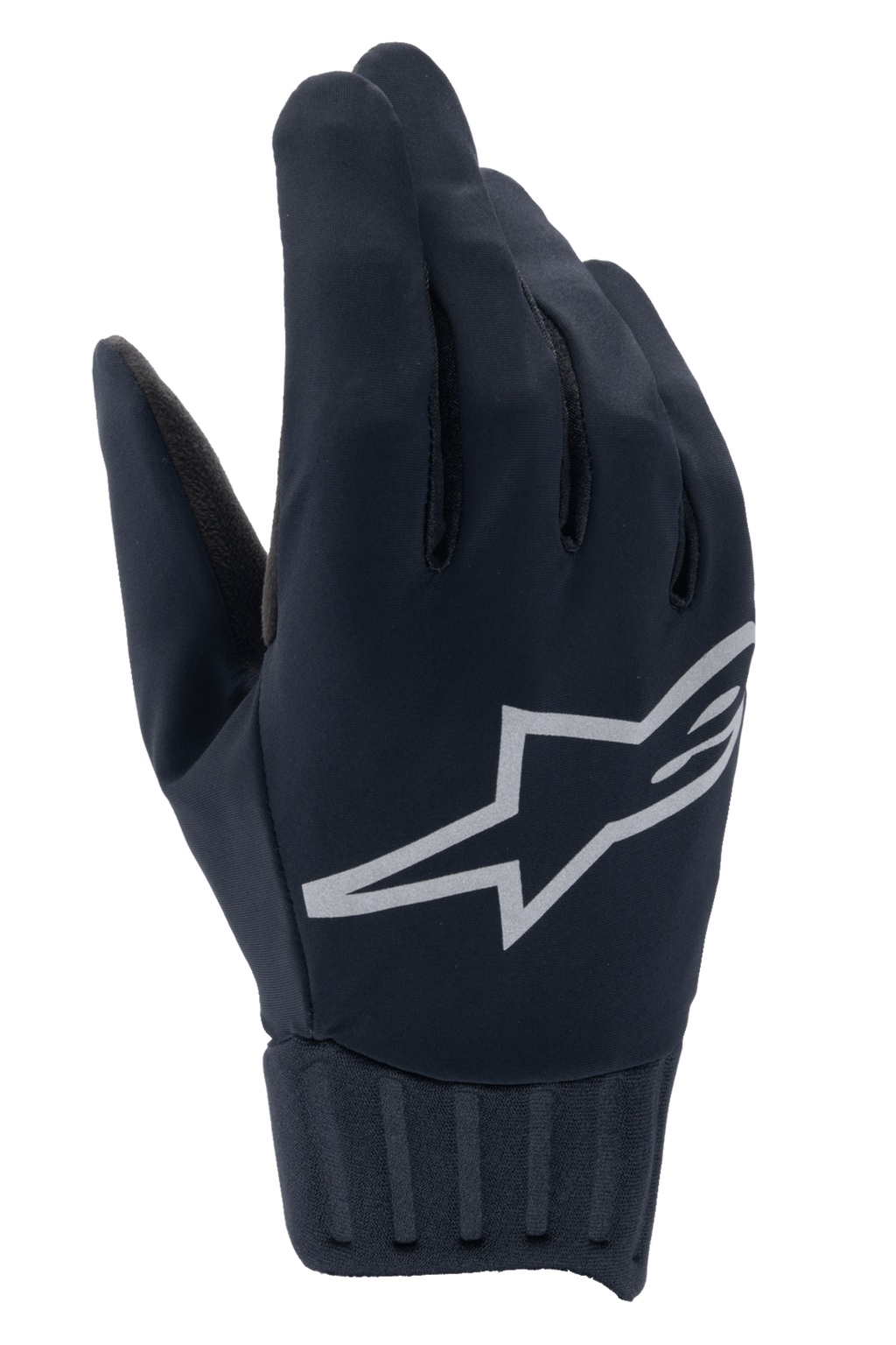 Alpinestars A-Dura Rain Gloves, gants de VTT imperméables, noirs, grand logo étoile Alpinestars gris, poignets en néoprène côtelé, construction en tissu lisse pour le cyclisme par tous les temps