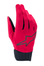 Alpinestars A-Dura Rain Gloves, gants de cyclisme VTT imperméables, rouge fluo et noir, avec logo étoilé noir sur le dos de la main, poignet en néoprène noir côtelé, design épuré pour rouler par tous les temps