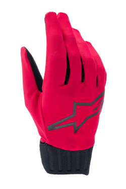 Alpinestars A-Dura Rain handschoenen, waterdichte MTB-fietshandschoenen, rood fluo en zwart, voorzien van een zwart ster-logo op de handrug, geribbelde zwarte neopreen manchet, slank laag-profiel ontwerp voor rijden in alle weersomstandigheden