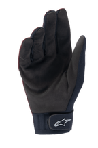 Gants thermiques Alpinestars A-Dura, gants de VTT, bordeaux foncé et noir, vue de la paume montrant le suède synthétique, manchette en néoprène avec sangle à crochet et boucle et logo Astar blanc, conçus pour la pratique du VTT par temps froid