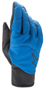 Alpinestars Denali 2 handschoenen, MTB-handschoenen, blauw en zwart, voorzien van een weerbestendige softshell-bovenkant met een zwart sterlogo, geperforeerde duimversterking en een strakke slip-on manchet voor rijden in koud weer.