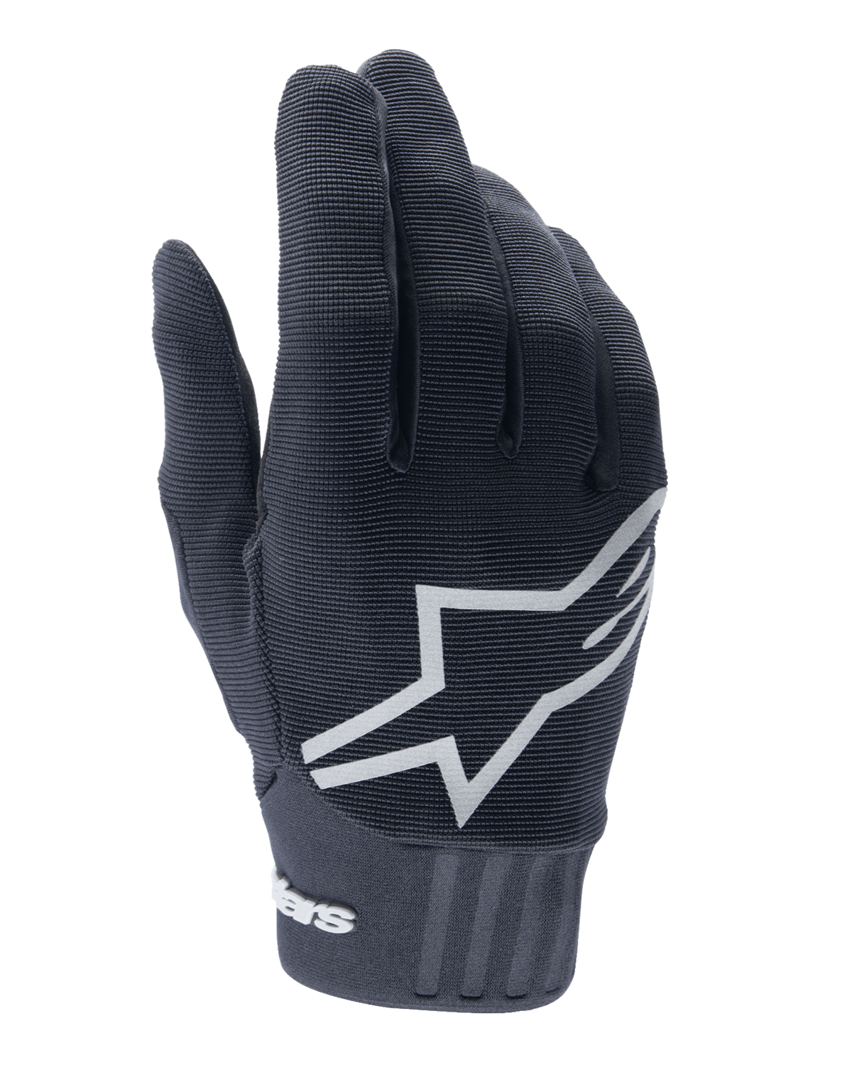 Gants Alpinestars Youth A-Dura, gants de vélo de montagne pour enfant, noirs, grand logo étoile blanc sur le dessus de la main, tissu texturé avec détails nervurés au poignet, conception flexible pour le cyclisme tout-terrain