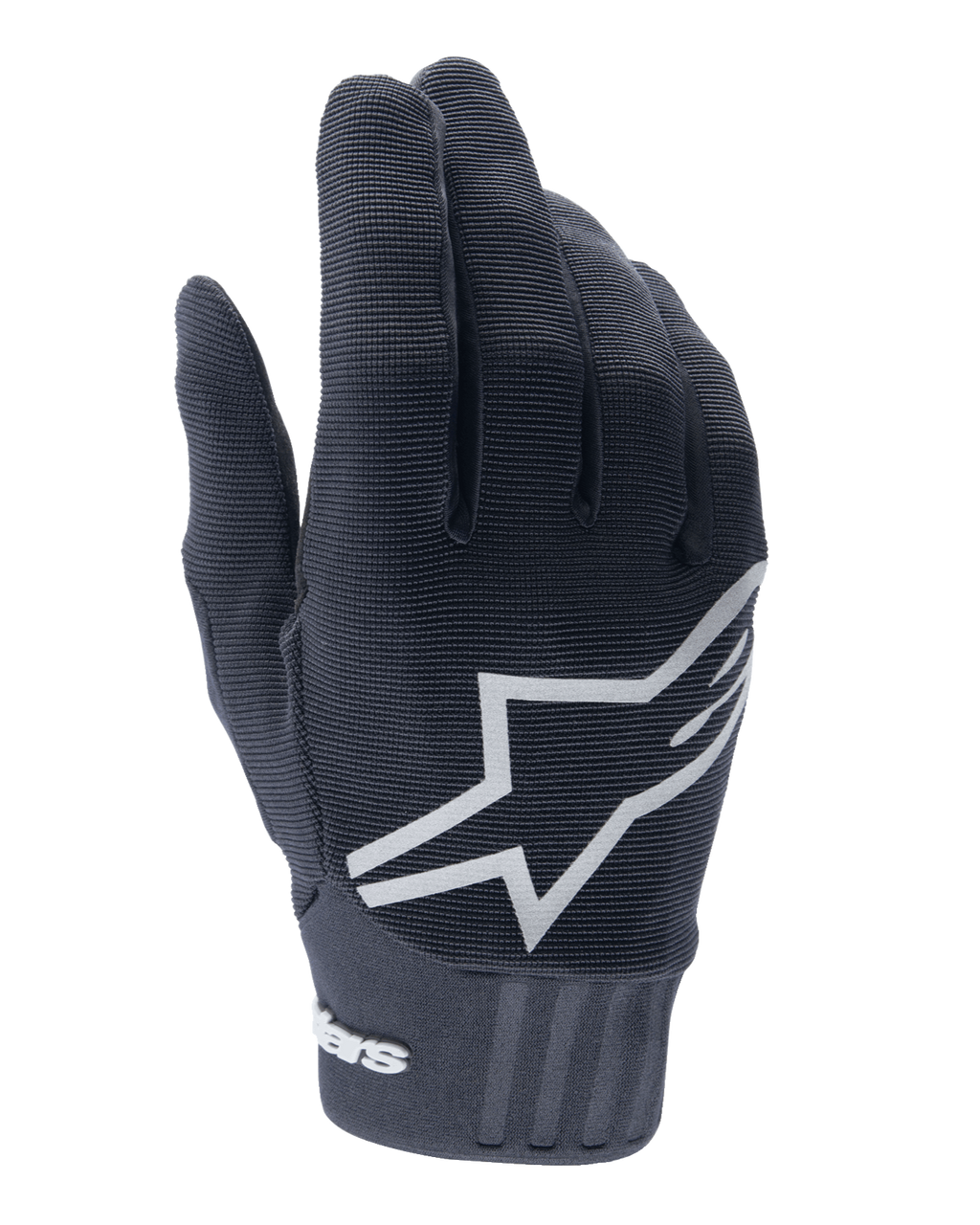 Alpinestars Youth A-Dura handschoenen, mountainbikehandschoenen, zwart, groot wit ster-logo op de rug van de hand, gestructureerde stof met geribbelde polsdetails, flexibel ontwerp voor off-road fietsen