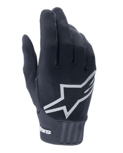 Alpinestars Youth A-Dura handschoenen, mountainbikehandschoenen, zwart, groot wit ster-logo op de rug van de hand, gestructureerde stof met geribbelde polsdetails, flexibel ontwerp voor off-road fietsen