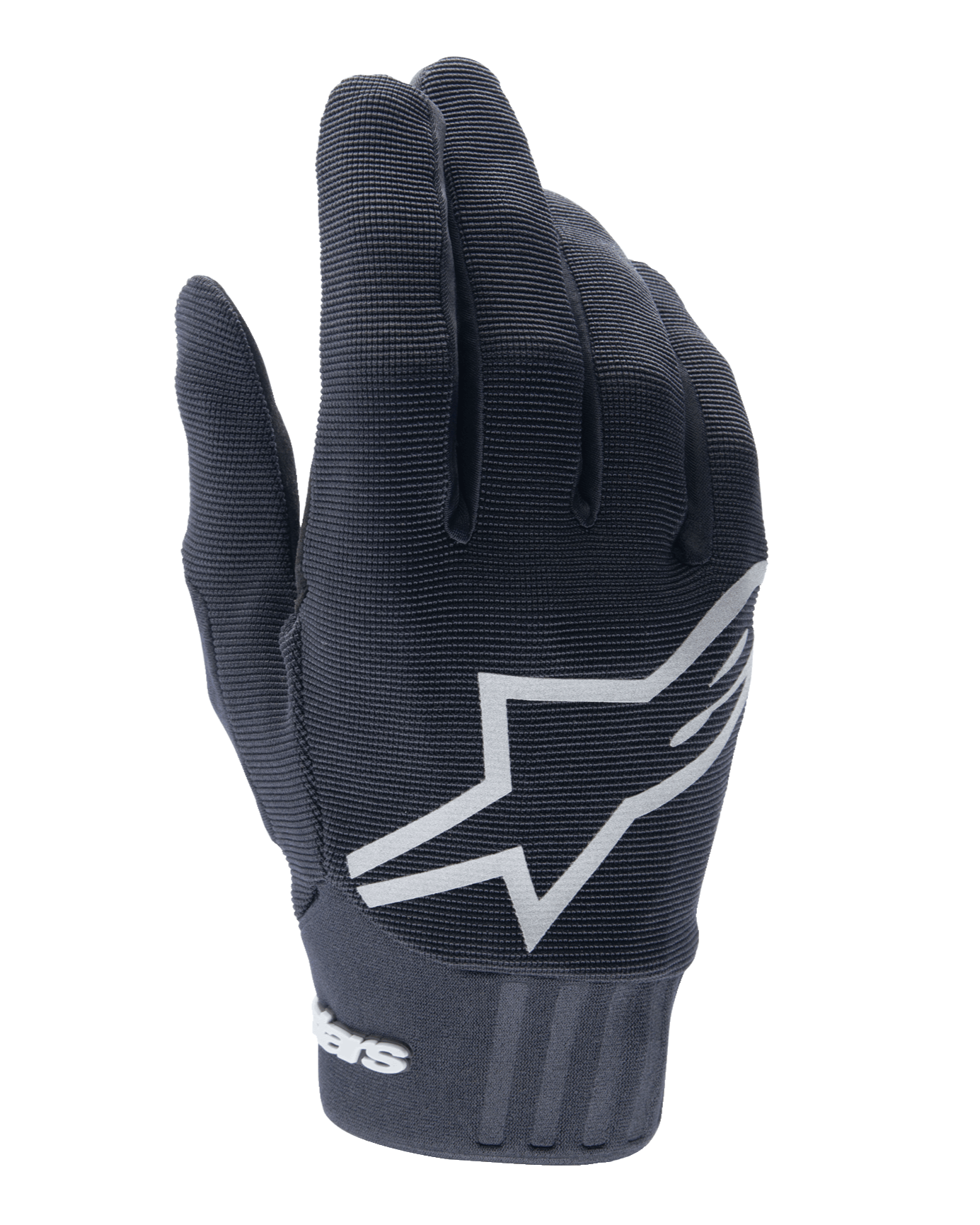 Alpinestars Youth A-Dura handschoenen, mountainbikehandschoenen, zwart, groot wit ster-logo op de rug van de hand, gestructureerde stof met geribbelde polsdetails, flexibel ontwerp voor off-road fietsen