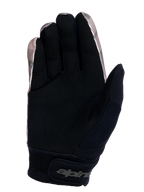 Gants Alpinestars Youth A-Dura, gants de VTT pour enfant, camouflage et noir, vue côté paume avec daim synthétique durable pour l'adhérence, manchette en néoprène avec fermeture à scratch au poignet et panneau d'essuyage de sueur sur le pouce.