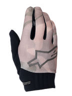 Alpinestars Youth A-Dura Gloves, gants de VTT, camouflage marron et noir, avec logo étoile gris au dos, manchette en néoprène noir et dessus en textile respirant pour jeunes pilotes