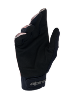 Gants Alpinestars A-Dura Squad, gants VTT, camo et marron, vue de la paume montrant le suède synthétique noir, poignet en néoprène avec fermeture à crochet et boucle et logo Alpinestars, conception durable pour le VTT
