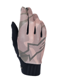 Alpinestars A-Dura Squad Gloves, gants de VTT, motif camouflage marron et gris, avec un grand contour du logo étoile au dos, dessus en mesh texturé et poignet côtelé noir