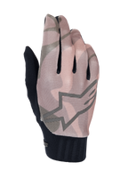 Alpinestars A-Dura Squad Gloves, gants de VTT, motif camouflage marron et gris, avec un grand contour du logo étoile au dos, dessus en mesh texturé et poignet côtelé noir