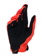Gants Alpinestars A-Aria, Orange Spicy et noir, vue de la paume montrant le matériau en daim synthétique avec un empiècement noir sur la paume, logo Alpinestars orange sur le poignet, design léger et ventilé pour le VTT et le cyclisme tout-terrain