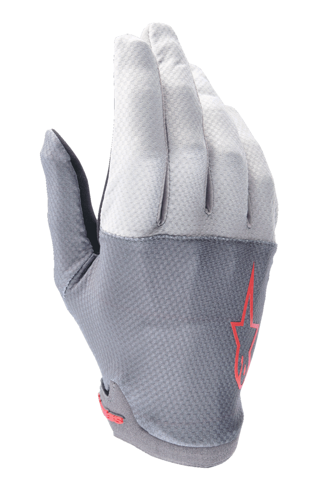 Alpinestars A-Aria Handschuhe, MTB-Fahrradhandschuhe, Dunkelgrau und Hellgrau mit roten Akzenten, rotes Stern-Logo, belüftetes Stretch-Gewebe, leichte flexible Konstruktion